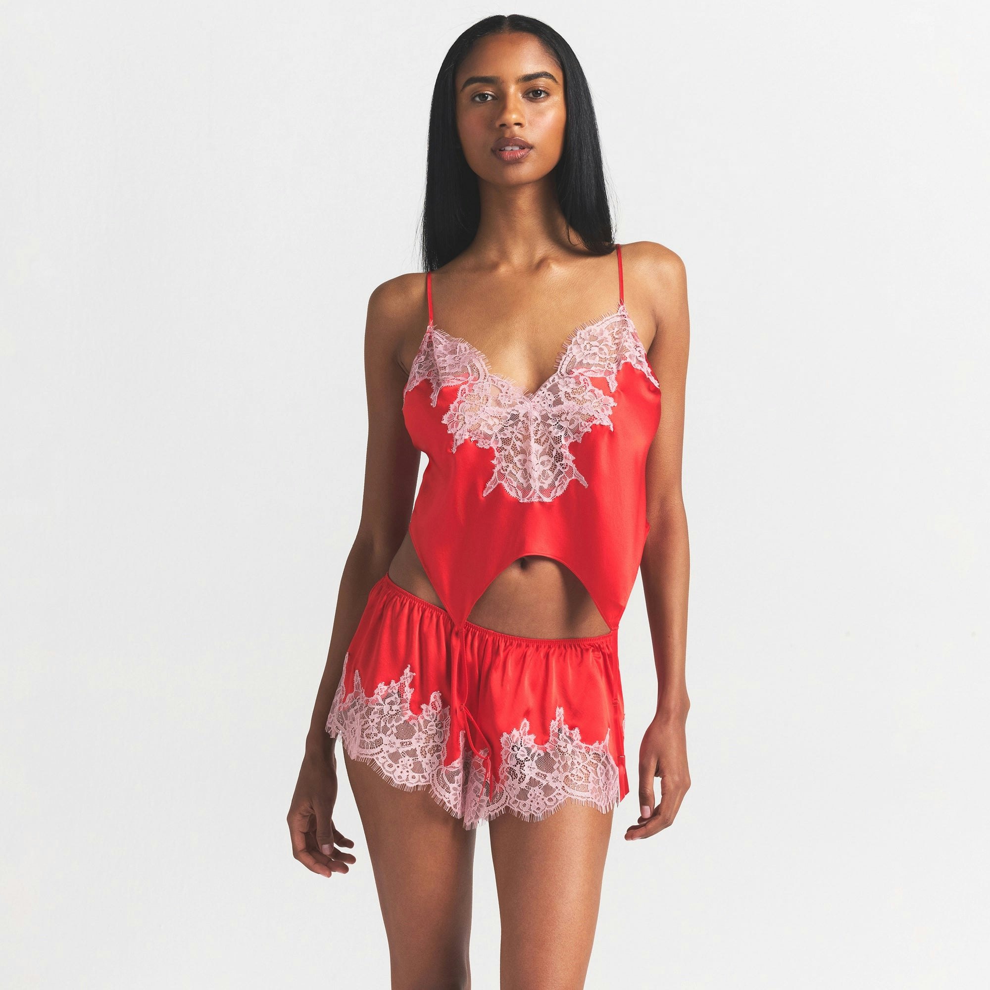 LACE GARTER CAMI AND SHORT SET