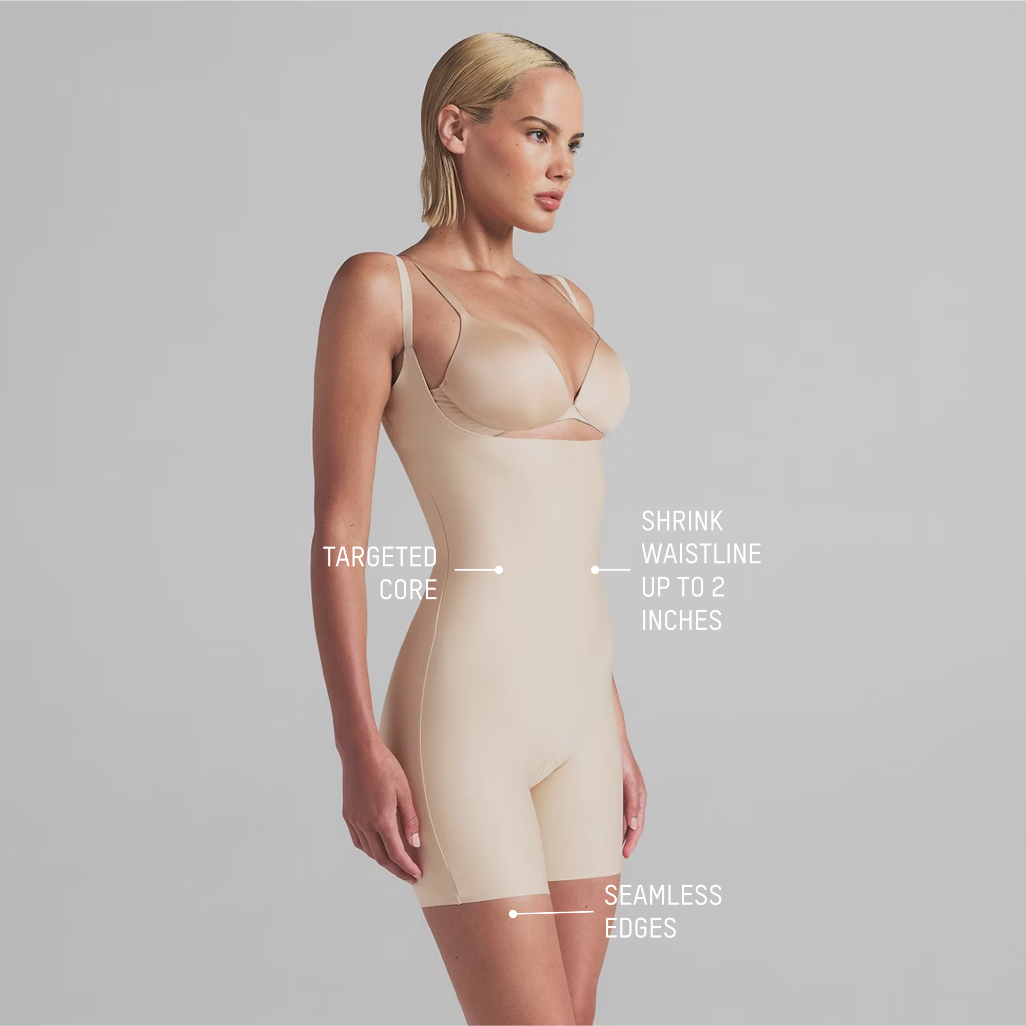 CORE SCULPT OPEN BUST MID THIGH BODYSUIT